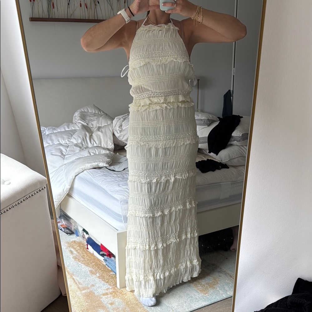 Elegant Cream Halter Skirt and Top set
